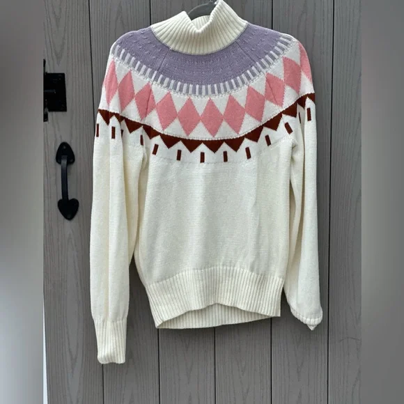 Free Assembly Cream Sweater with Pink and Purple Patterns- Cotton & Wool - Picture 1 of 15